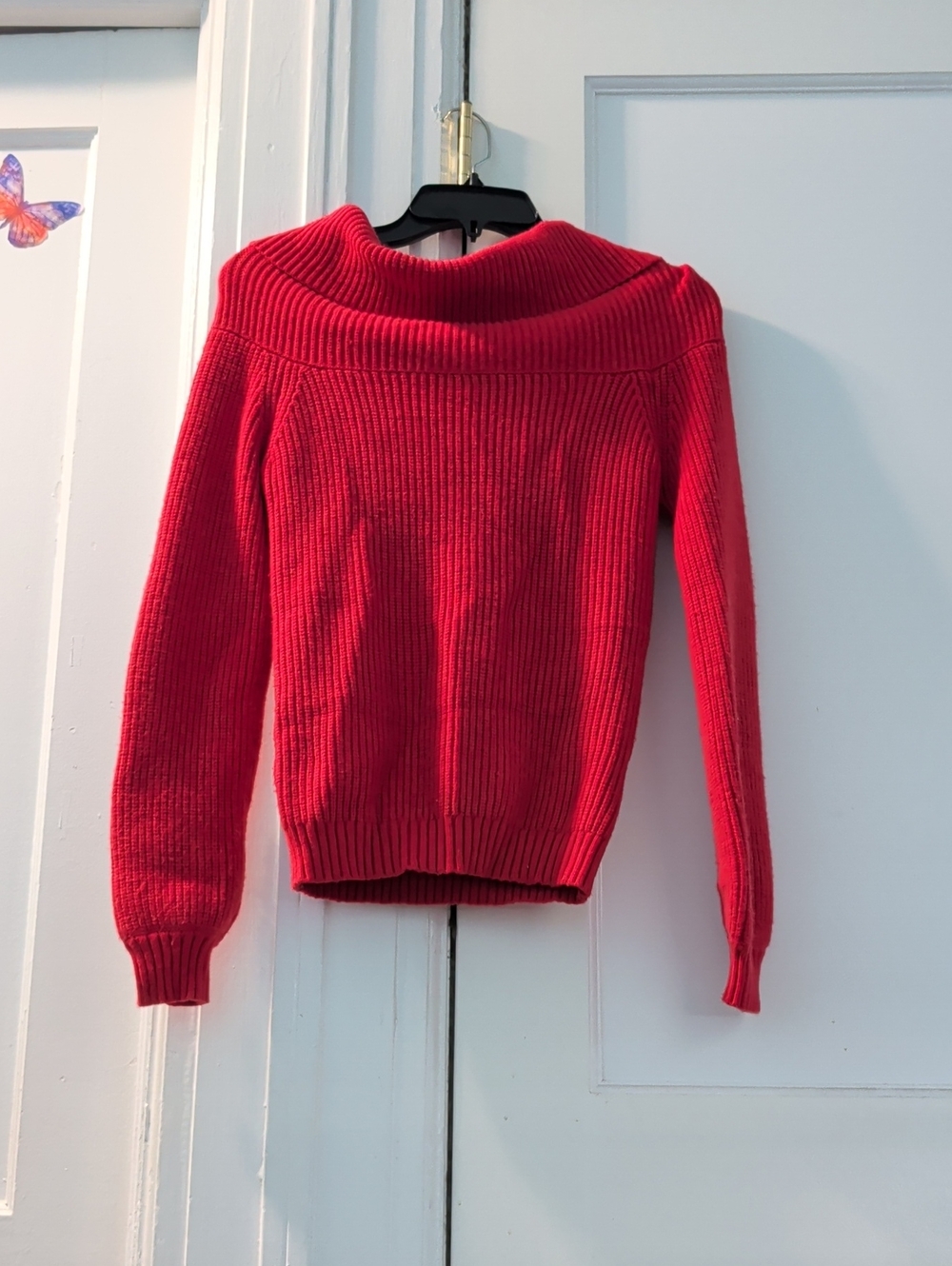 Sincerely Jules Orange Red Off-the-Shoulder Ribbed Sweater